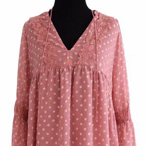 Umgee Pink Polka Dot Babydoll Top Size L